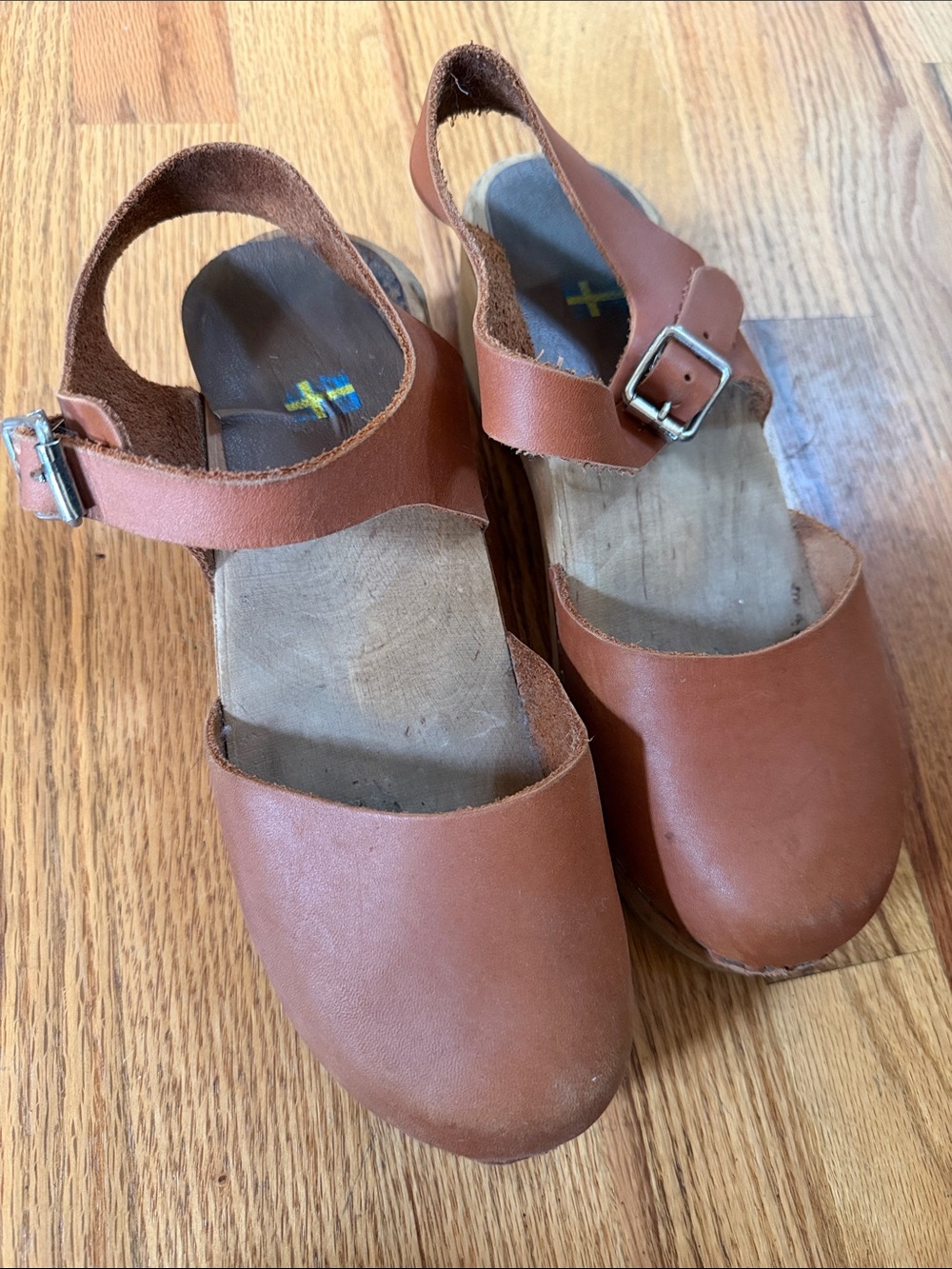 Mia Sofia Swedish Brown Leather Mary Jane Clogs with Buckle 38 - Picture 6 of 7